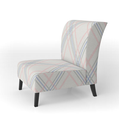 Fauteuil de chambre tapissier à motif crème et bleu Tartan