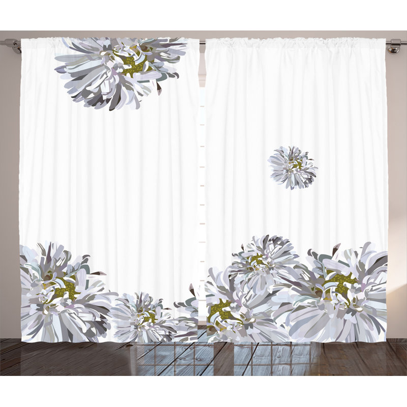 Summer Flower Decor Nature / Floral Semi-Sheer Rod Pocket Curtain Panels, 54" W x 90" L