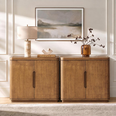 Waynesville 36"W 2-Door Modern Oak Wood Cabinet with Adjustable Shelves