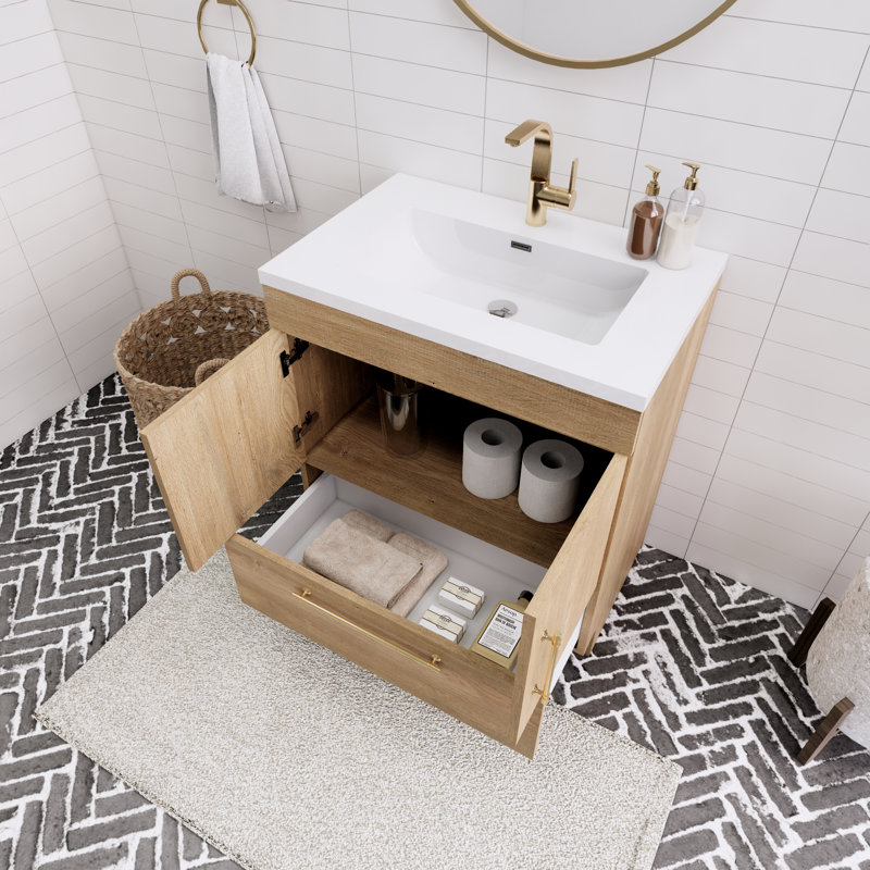 Spring Single Bathroom Vanity, Teak Oak, 30"