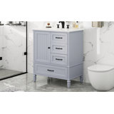 Bathroom Vanity With Sink, Bathroom Cabinet With Door & Drawers, Solid Wood Legs & Mdf Board, Adiustable Foot Pads, Grey