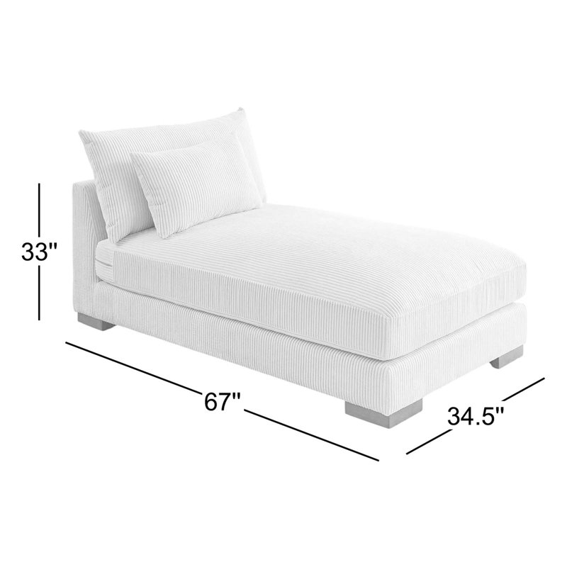 Chaise longue rembourrée Careena, Velours côtelé gris pâle