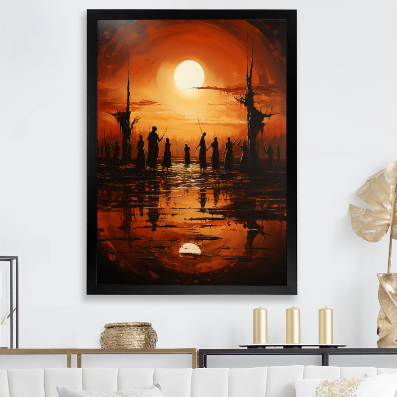 «Native Orange Sunset On Tribal Rhythms I», reproduction sur toile, Encadrement doré, H 32 po x l 24 po