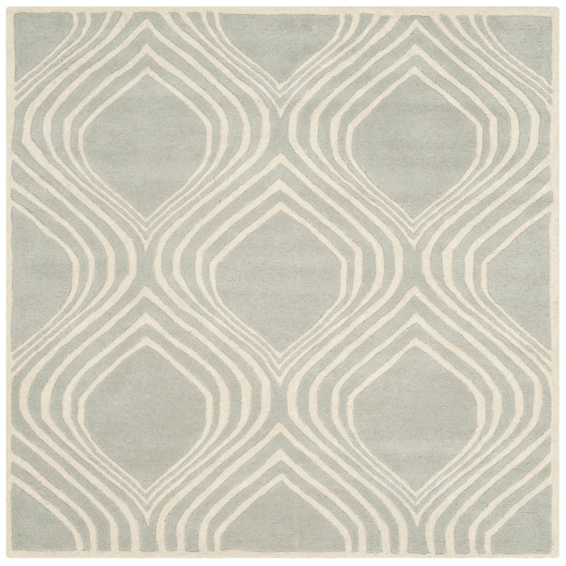 Oglesbee Hand Tufted Wool Geometric Rug, Square 5'