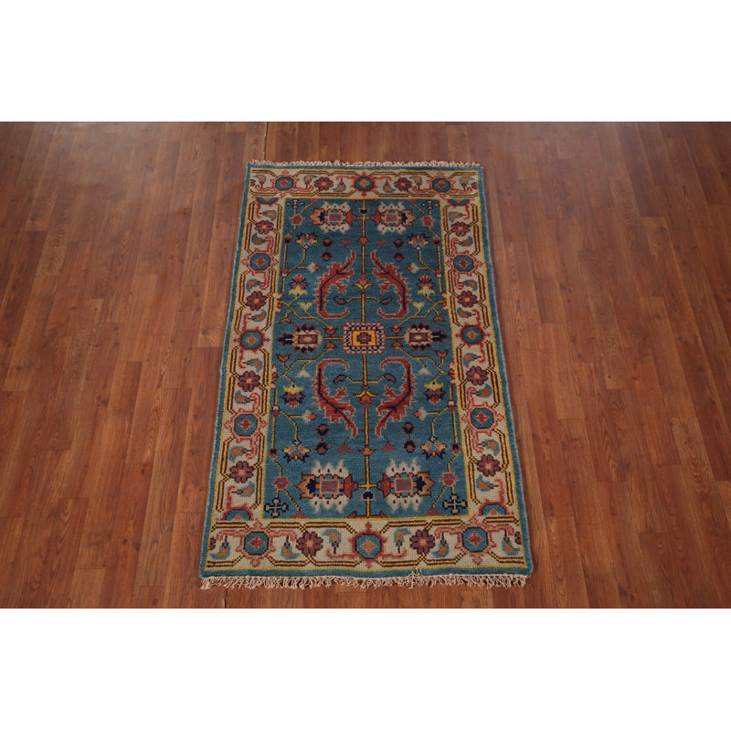 Tapis décoratif bleu clair fait à la main Oushak 3 x 5