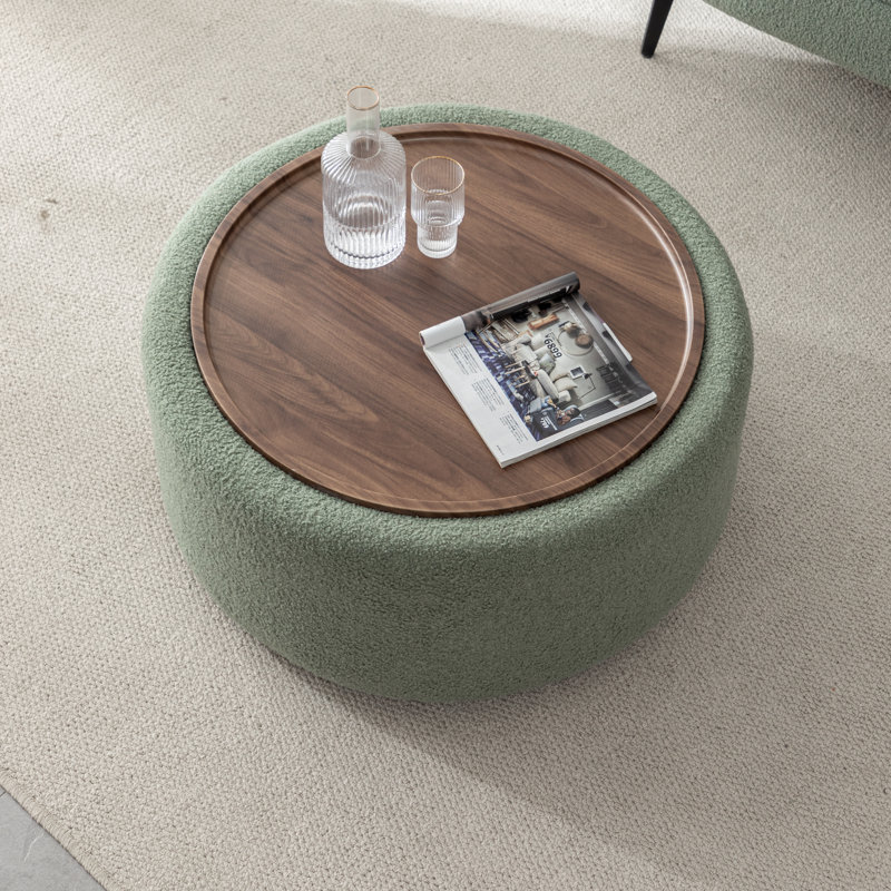 Bryonie Round Cocktail Ottoman with Storage, Green Performance Boucle