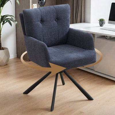 Modern Upholstered Swivel Armchairs with Tufted Back, Metal Legs by George Oliver