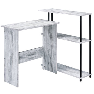 Bureau d'écriture spacieux avec 3 tablettes et tablette latérale compacte en blanc antique noir pour bibliothèque de bureau
