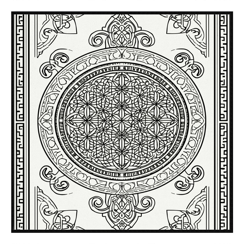 Machine Washable Wynsum Classic Oriental Rug in Beige – Black Binding, 7' Square