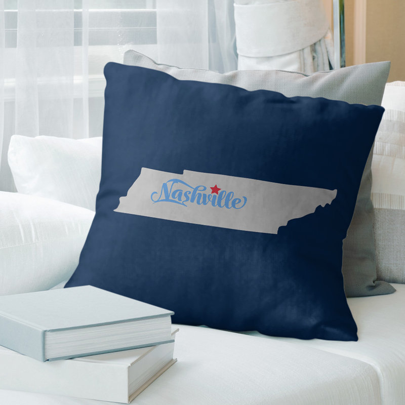 Cotton Blend Reversible Throw Pillow, 20" x 20", Navy/Gray, Nashville