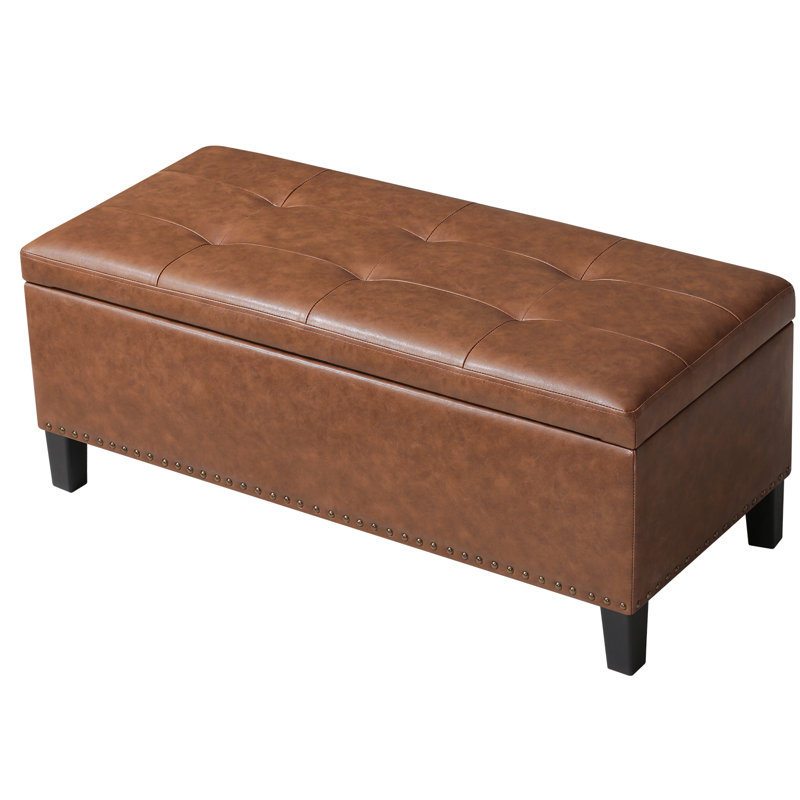 Banc repose-pieds rectangulaire capitonné de 42 po avec garniture cloutée