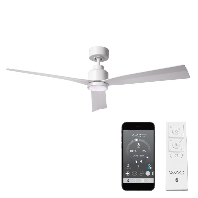 52" Smart Home Compatible 3 Blade Smart Ceiling Fan with Remote, With Light Kit, Matte White