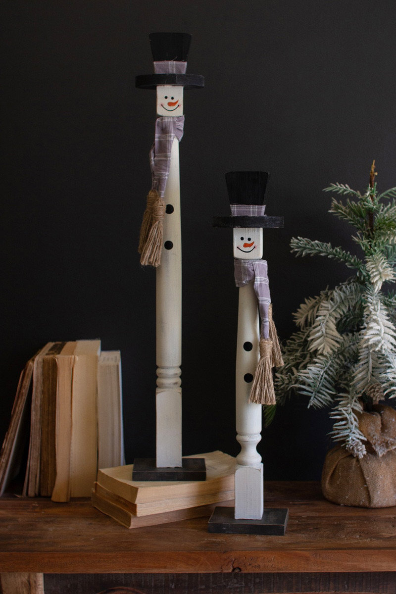 Hudson 2-Piece Turned Wood Snowman Sculpture