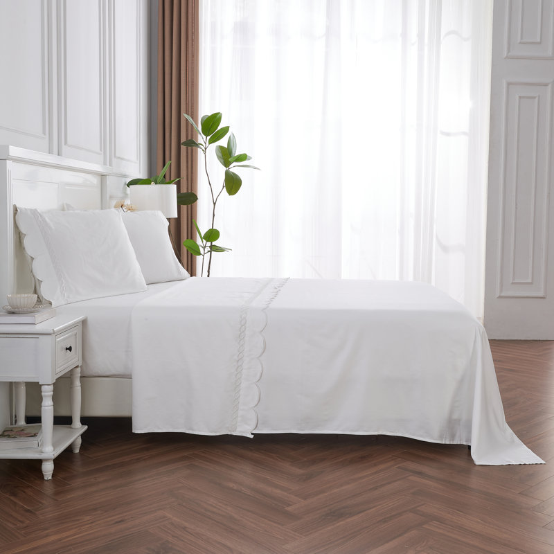 Ensemble de draps et taies d'oreiller T600, Ensemble de draps pour très grand lit avec 2 taie, White