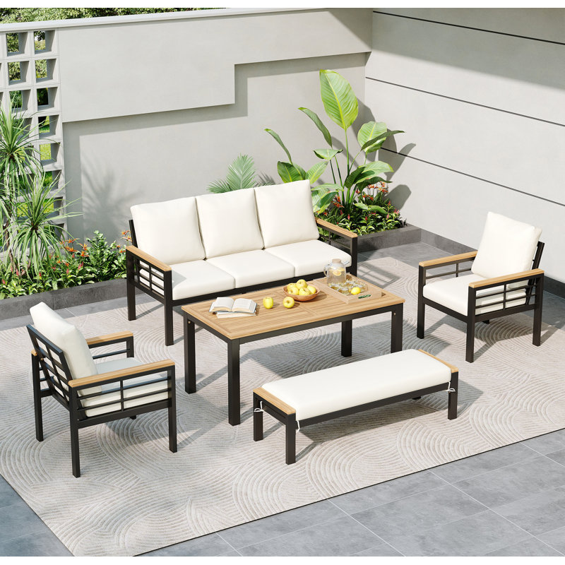 Ensemble de mobilier d'extérieur 5 pièces avec canapé 3 places Trexm