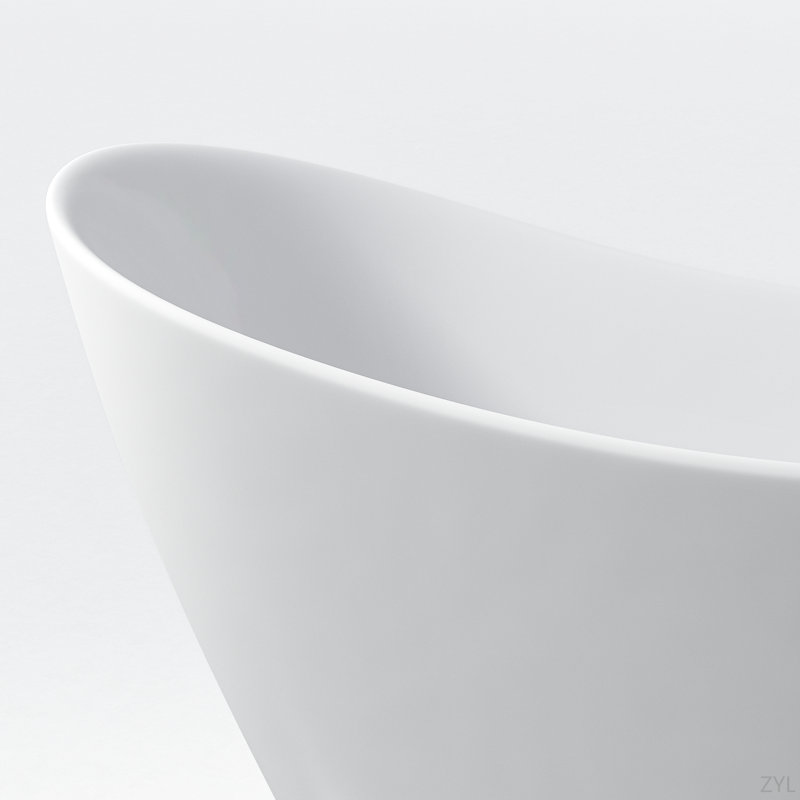 Baignoire autoportante 59 po en acrylique, blanc brillant, avec trop-plein chromé et bonde escamotable, certifié CUPC