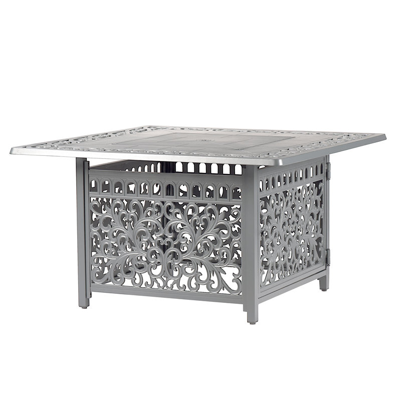 Marquette Square Aluminum Propane Smokeless Fire Pit Table with Hidden Fuel Tank, Gray