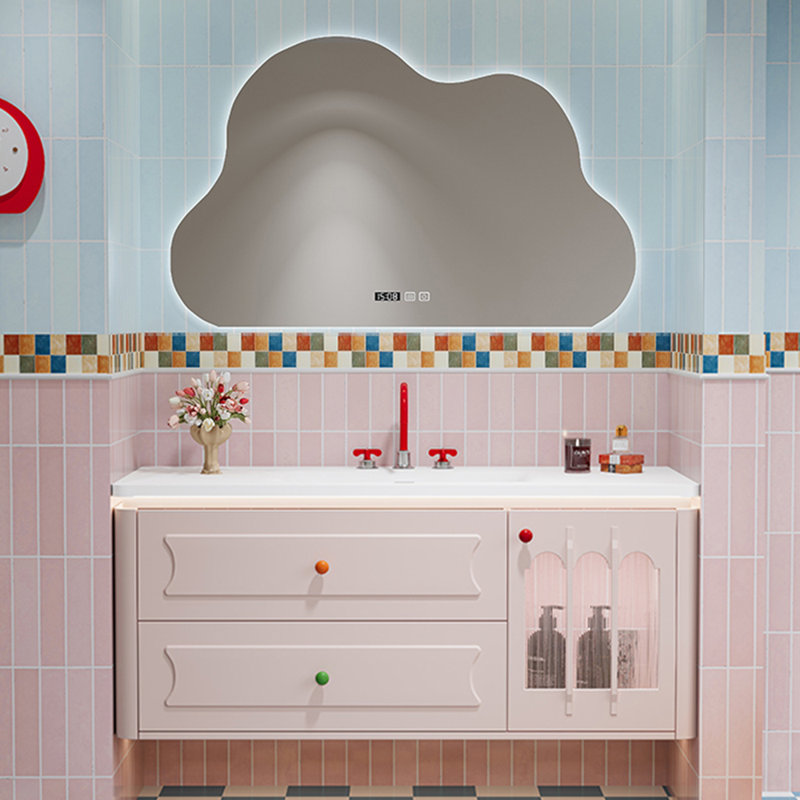Nordic style simple cute bathroom cabinet, Pink