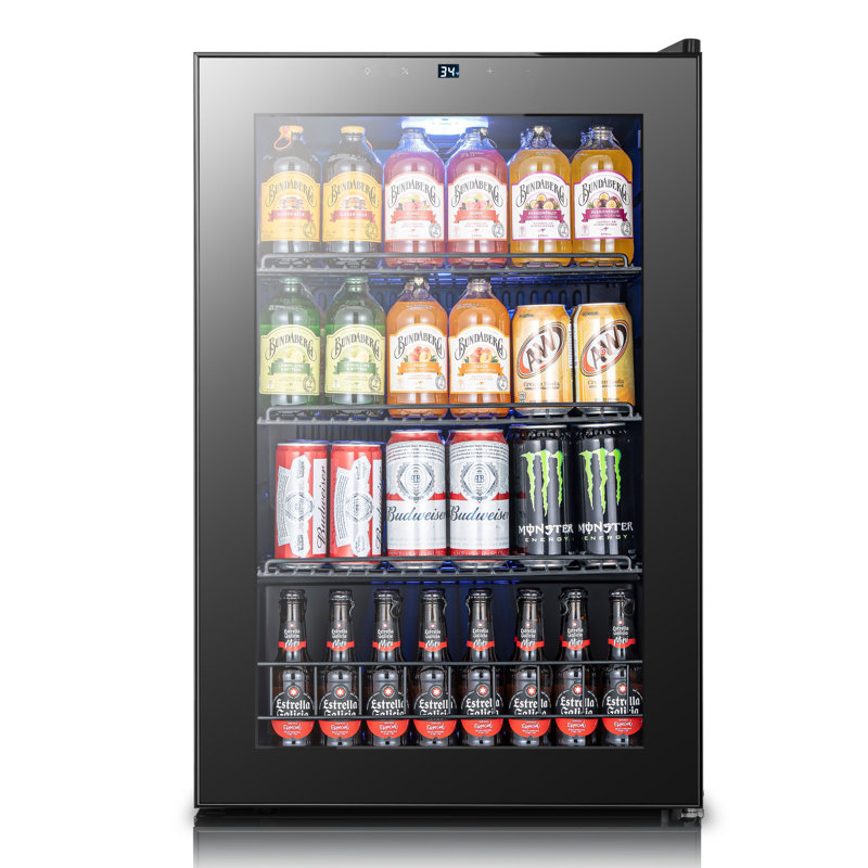21.3" Beverage Refrigerator, 141Cans Beverage Cooler, 34–54°f Single-zone Drink Fridge With Glass Door & Led