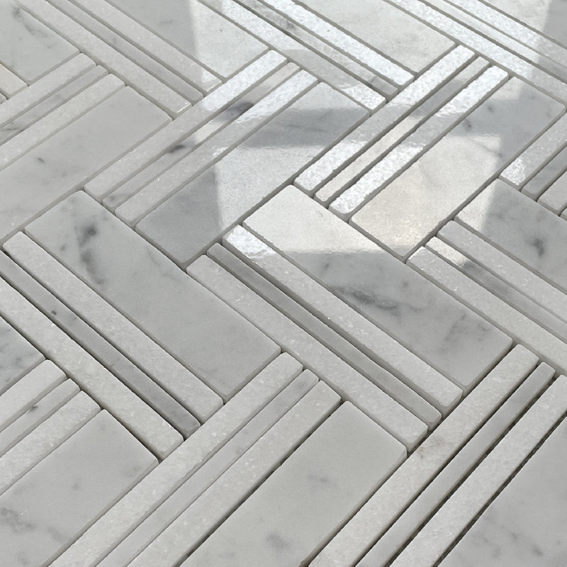 11" x 12" Marble Herringbone Mosaic Wall & Floor Tile