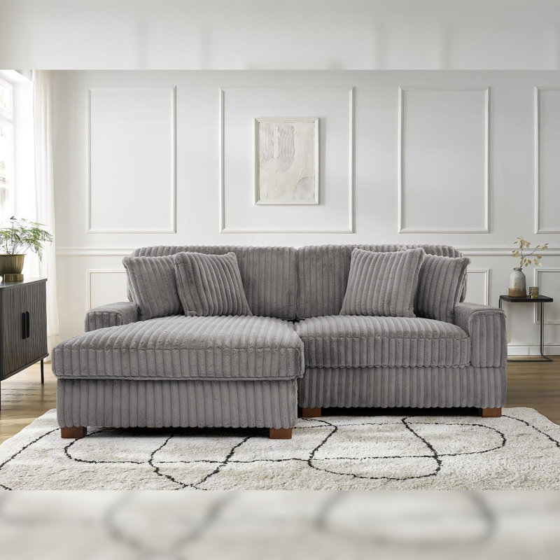 2 Seater Sofa & Chaise, Light Grey Polyester/Foam Padding