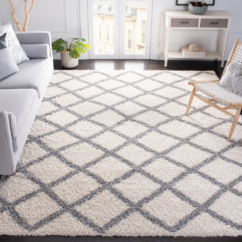 Tapis ivoire à motif géométrique Simuel, Rectangle de 10 pi x 14 pi