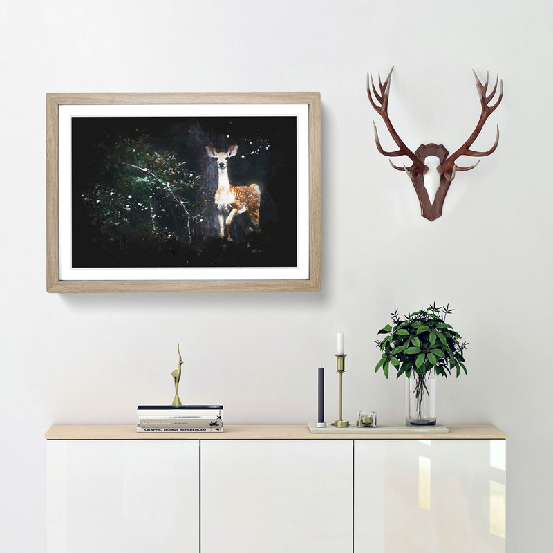 Curious Fawn - Framed Print, 24cm H x 33cm W x 2cm D, Oak Framed