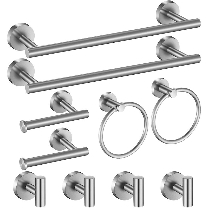 Ensemble de quincaillerie de salle de bain noir 10 pièces, Nickel brossé