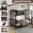 Twin Over Twin Bunk Bed with Foldable Desk and Charging Station, Metal Bunk Bed with LED Lights for Small Spaces