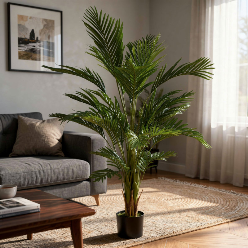 Palmier artificiel Anva, conception pré-mise en pot, fer-polyester vert soie 59 pouces, 59" H x 31" W x 31" D