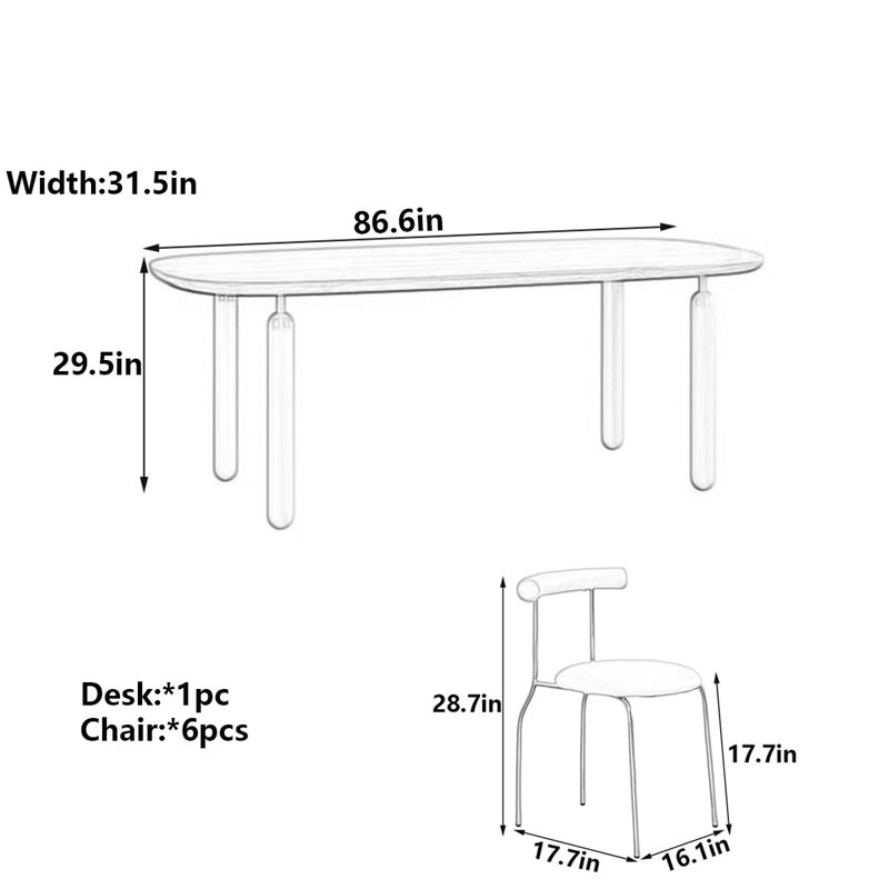 French Cream-Style Solid Wood Dining Table, 29.5" H x 86.6" W x 31.5" D