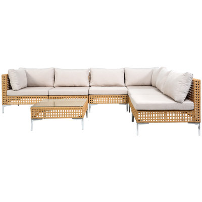 7 Piece Outdoor Sectional Sofa Set, All-Weather Patio Rattan Conversation Furniture Sets for Backyard, Poolside, Garden