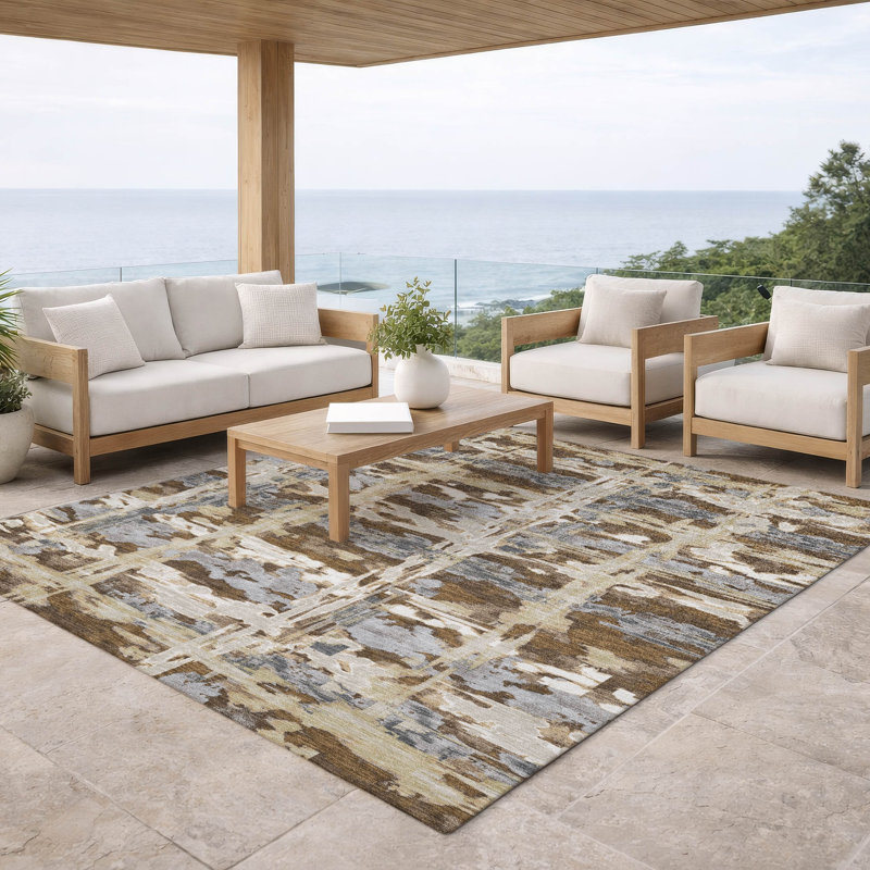 Tapis moderne lavable à la machine intérieur / extérieur ACN2928, Chocolat, 10 pi x 14 pi