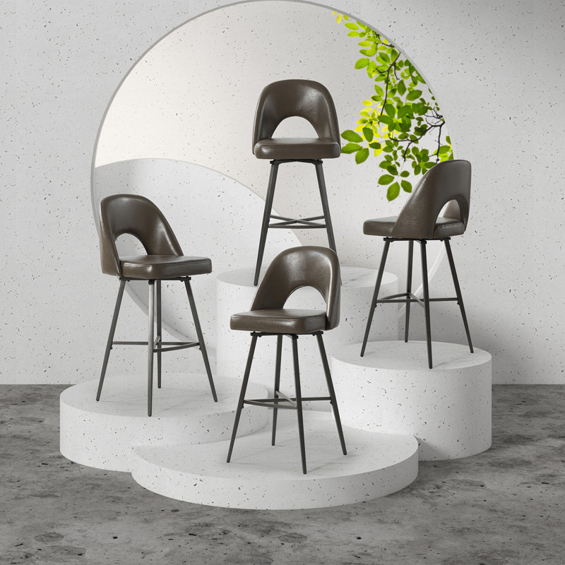 30" Bar Stool, Gray Faux Leather
