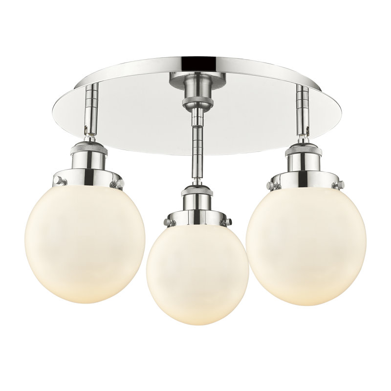 Alphonsa Glass Flush Mount, Matte White, Polished Nickel