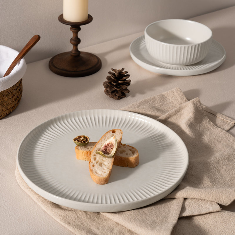 Service de table 12 pièces, assiette en grès, assiette plate, assiette et bol en émail réactif, service pour 4 personnes