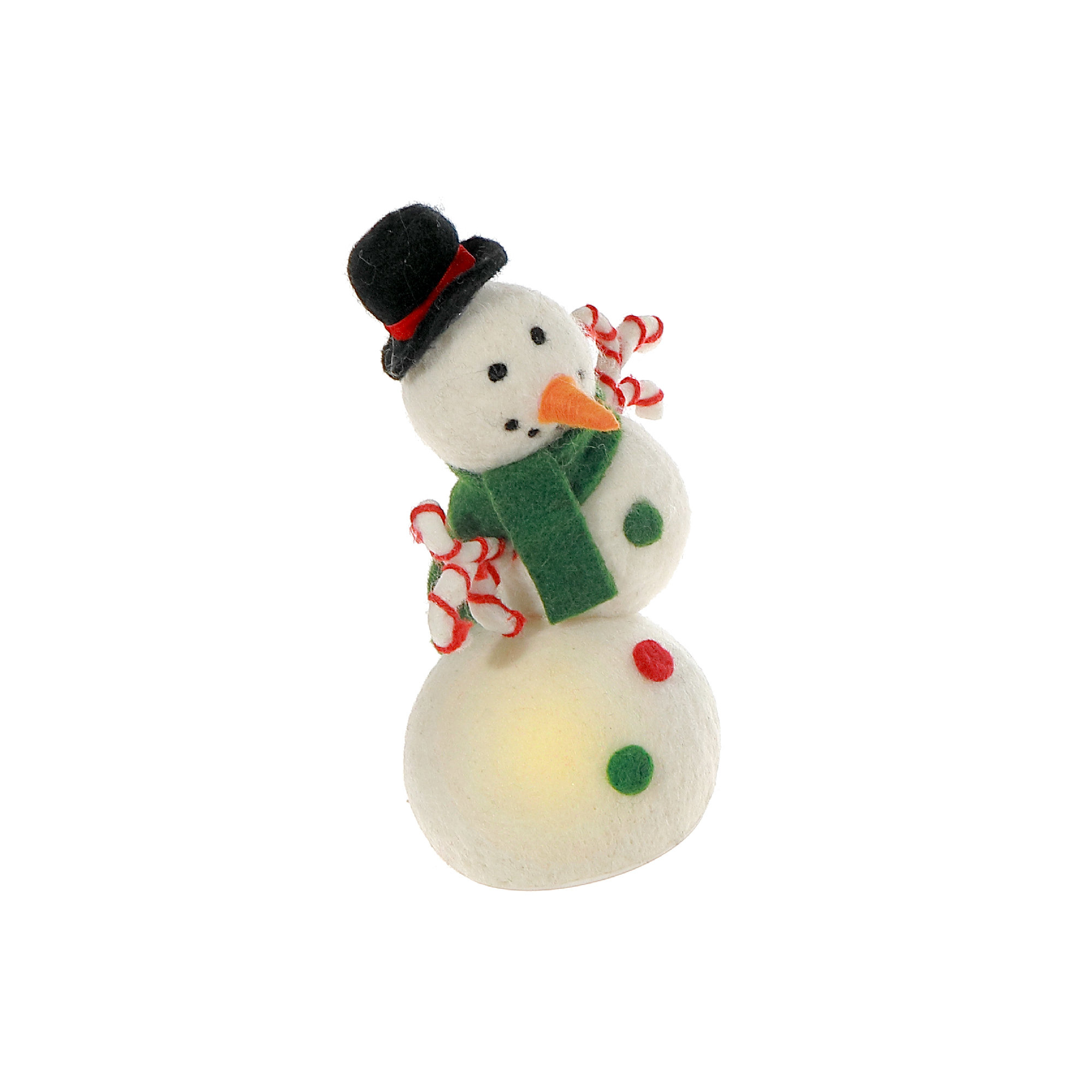 The Holiday Aisle® Led Wool Lit Snowman With Candy Cane Hands | Wayfair