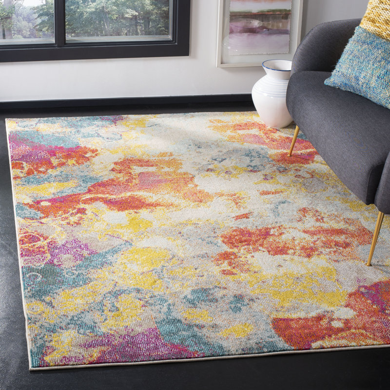 Tapis abstrait orange / jaune / bleu Donnelsville, Rectangle 4 pi x 6 pi