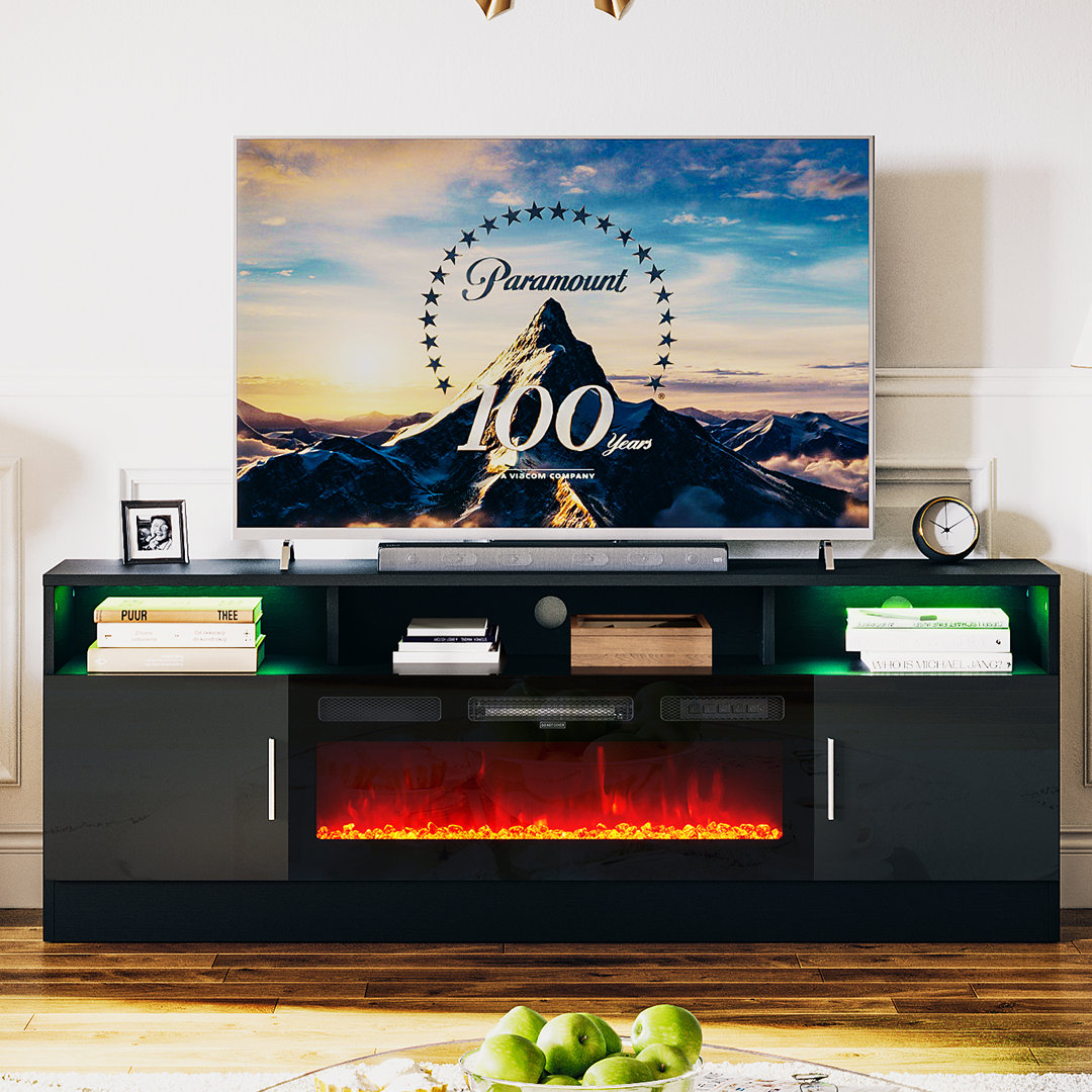 70" Fireplace TV Stand for TVs Up to 80", LED Light Entertainment Center with 36" Fireplace, Storage Cabinet, Media Console Table for Living Room Ivy Bronx 