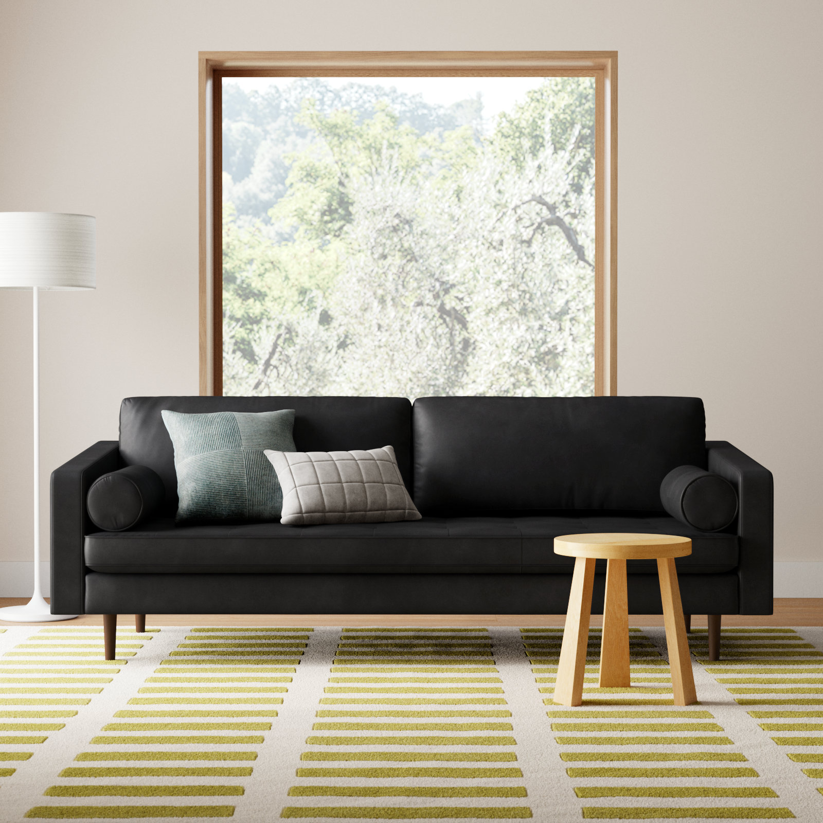 Geo 84" Vegan Leather Sofa, Midnight Black Vegan Leather