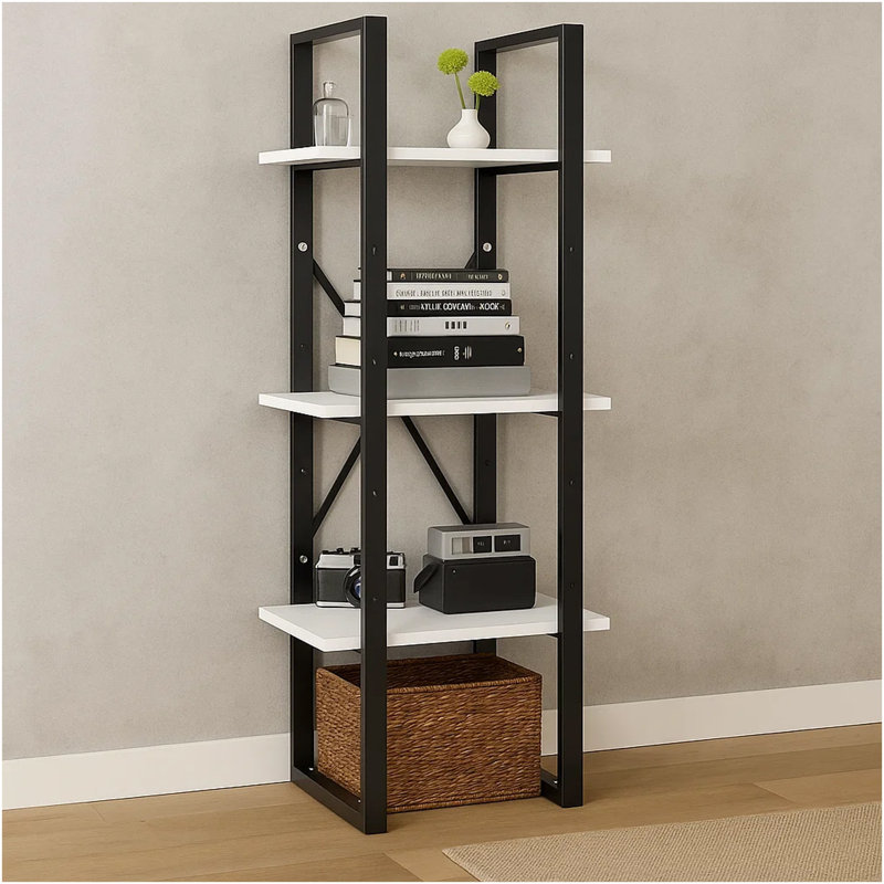 Bibliothèque Canne en bois d'ingénierie, Gris béton, (4 tablettes) H 55,1 po x l 15,7 po x P 11,8 po
