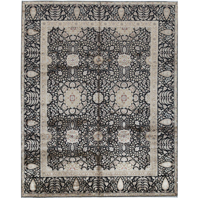Tapis noir et noir de haute qualité noué à la main
