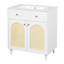 Meuble-lavabo de 30 po avec lavabo en céramique, meuble-lavabo à cadre en bois avec tablette réglable, tiroir à bout, panneaux avant en rotin-949159415
