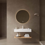 Bathroom Vanity With Vessel Sink, Wall-Mounted Floating White Rectangular Acrylic Integrated Basin Without Faucet, Striped Shelves Layer
