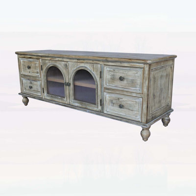 60 Inch Farmhouse TV Stand with 4 Drawers and 2 Glass Doors, Rustic Wood Media Console for Versatile Storage and Display