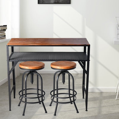 Table & Chair Sets, Heavy Duty Weld Metal Legs Wood Top, 1×41.34" H Rectangular Dining Table With Shelf, 26-32.3" H Adjustable Bar Stools