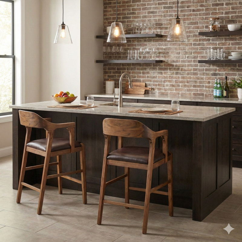 Lyndel Upholstered Faux Leather Counter Stool with Solid Wood Frame, Counter Stool Bar Stool (24” Seat Height)