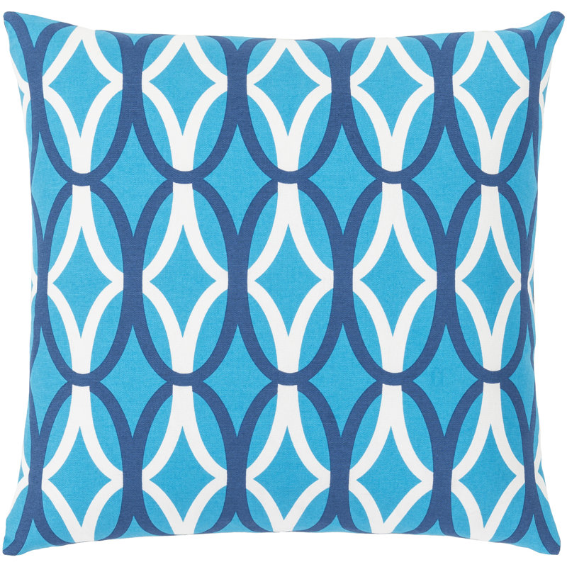 Geometric Cotton Throw Pillow, 20" H x 20" W x 5" D, Bright Blue/Dark Blue/White, Pillow Cover Only - No Insert