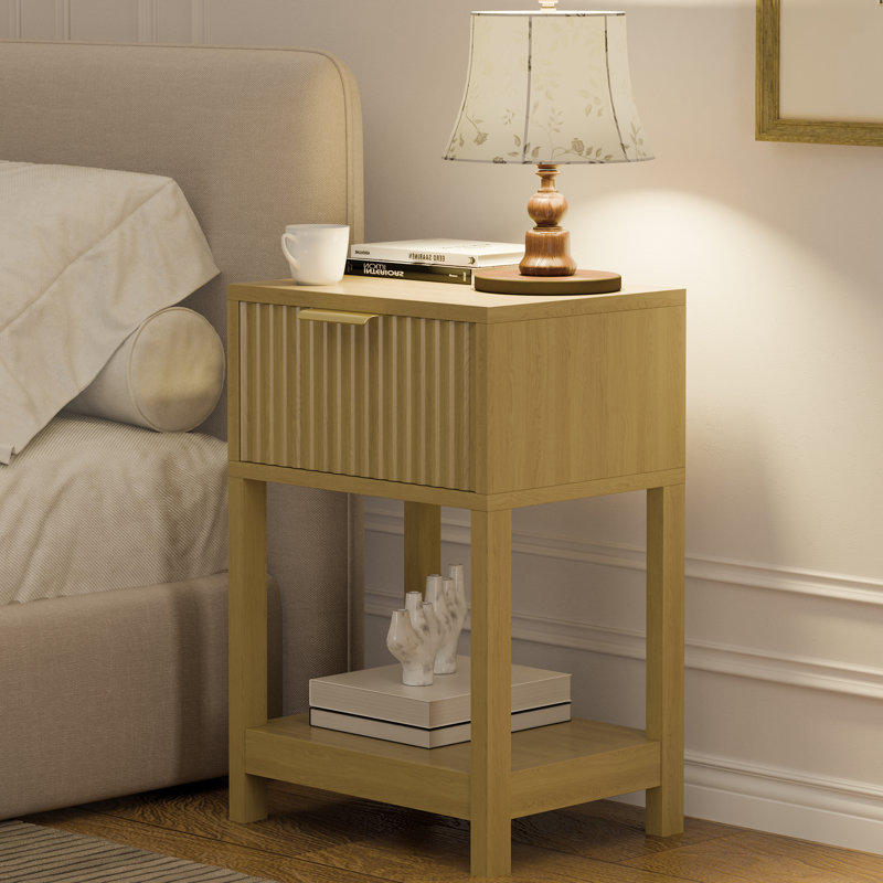 Nightstand Set Of 2, Modern Bedside Table With Storage Drawer And Open Wood Shelf For Living Room, Bedroom And Small Spaces, Accent Night Stand With Solid Wood Legs, Easy Assembly, Oak 2pcs