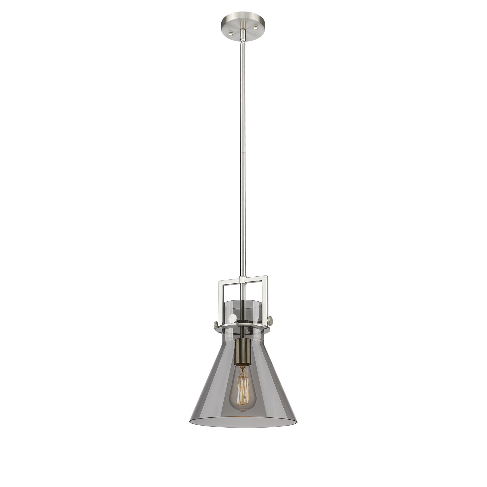 Coterie Single Light Glass Dimmable Pendant, Plated Smoke, Satin Nickel, 13.63" H x 10" W x 10" D